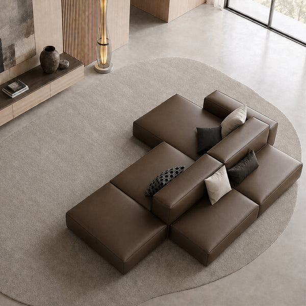 Theo Modular Sectional Sofa with Top-Grain Leather Seating