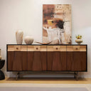 Modern Wooden Sideboard Unique Geometric Design Natural Wood Drawers Stylish Storage Cabinet
