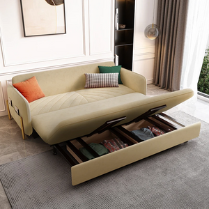 Under-seat storage drawer of sofa bed fully opened showing capacity