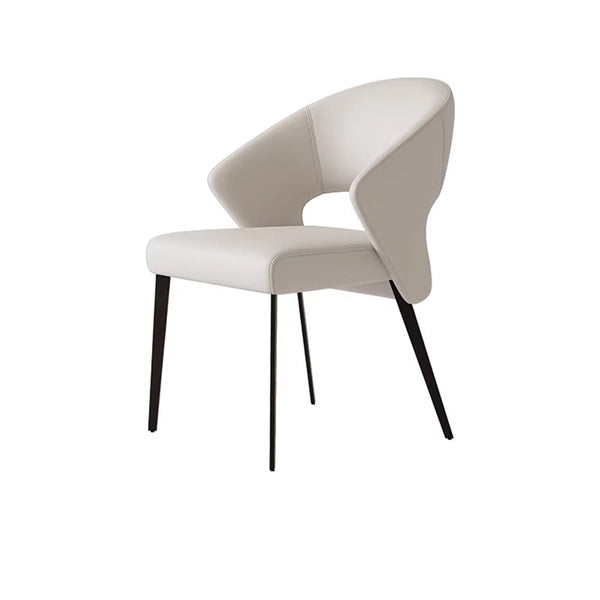 2PCS Modern Curved Upholstered Dining Chair Leather Accent Armchair with Black Metal Legs
