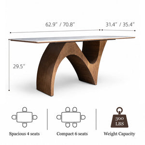 Modern Dining Table with Marble-Like Stone Top and Sculptural Wooden Base
