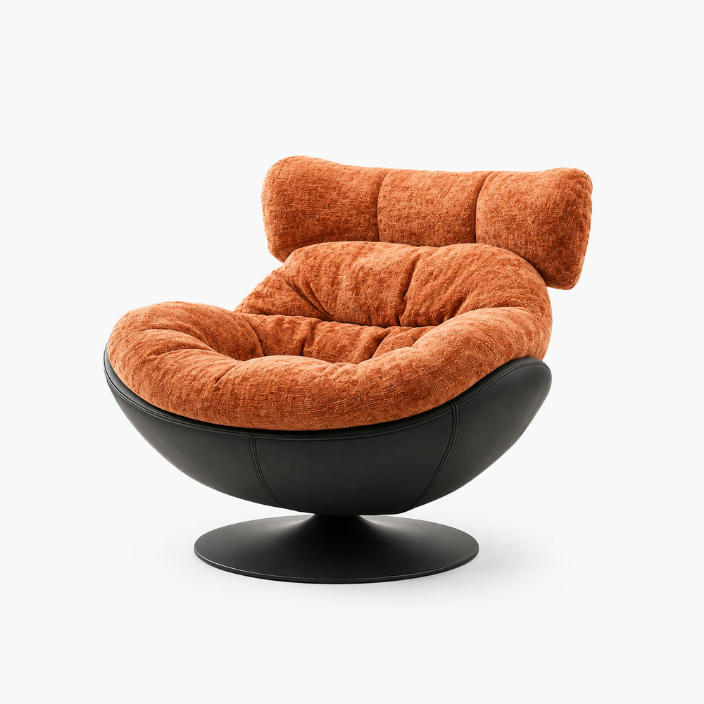 Luma Curved Swivel Lounge Chair with Linen Upholstery