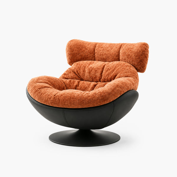 Luma Curved Swivel Lounge Chair with Linen Upholstery