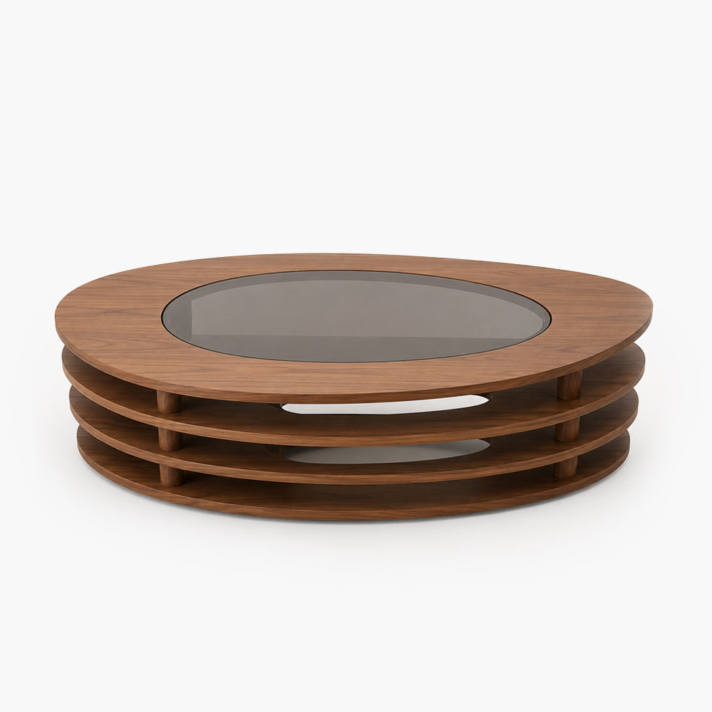 Alden Oval Coffee Table with Tempered Glass Inlay
