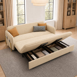 Lennox 47"/70" Velvet Pull-Out Sofa Bed with Storage