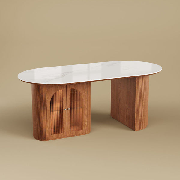 Tavian 70"/78" Oval Sintered Stone Dining Table with Storage