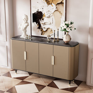 59'' Modern Luxury Elegant Gray and Gold Sideboard with Shelves