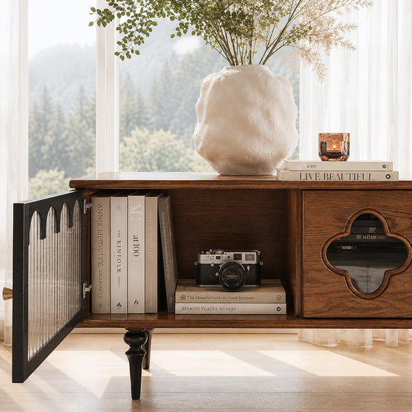 Caspian 78" Mid-Century TV Stand with Fluted Glass Doors