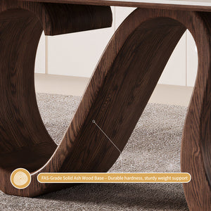 Creative S-shaped Walnut Base Round Dining Table with Marble Effect Surface