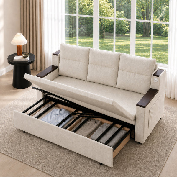 Orin 83" Pull-Out Sofa Bed with Storage & USB