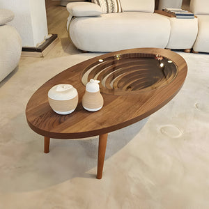 Modern Artistic Coffee Table with 3D Vortex Design and Tempered Glass Top