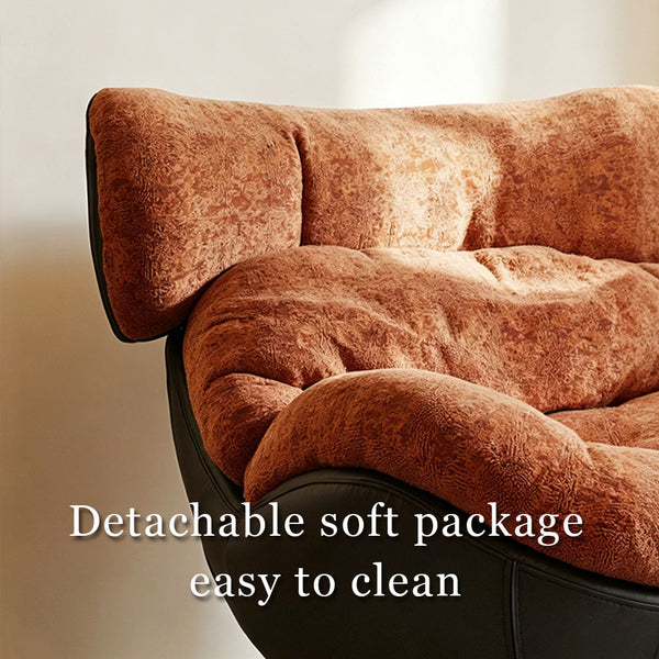 Modern Lounge Swivel Chair Linen Upholstered Fabric with Curved Design and Metal Base