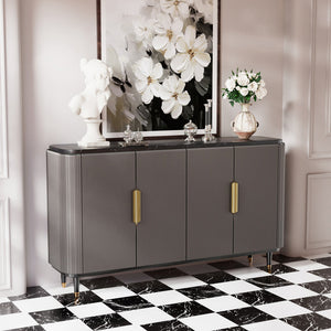59'' Modern Luxury Elegant Gray and Gold Sideboard with Shelves
