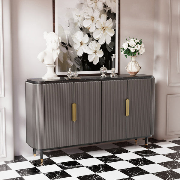 59'' Modern Luxury Elegant Gray and Gold Sideboard with Shelves