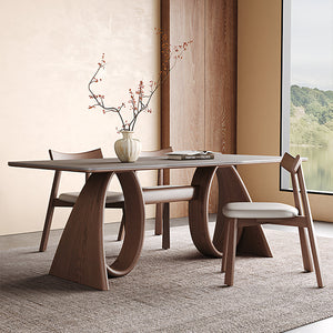 Contemporary Wooden Dining Table with Ceramic Top Modern Aesthetic