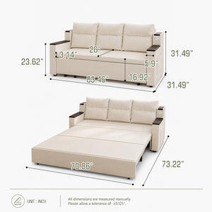 Orin 83" Pull-Out Sofa Bed with Storage & USB