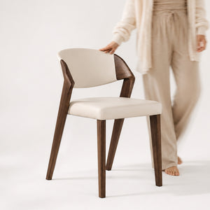 Eden Sculpted Wood & PU Leather Dining Armchairs, Set of 2