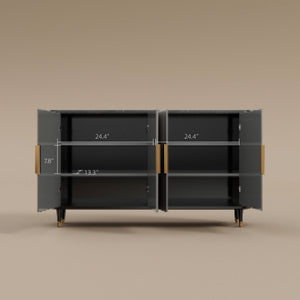 59'' Modern Luxury Elegant Gray and Gold Sideboard with Shelves