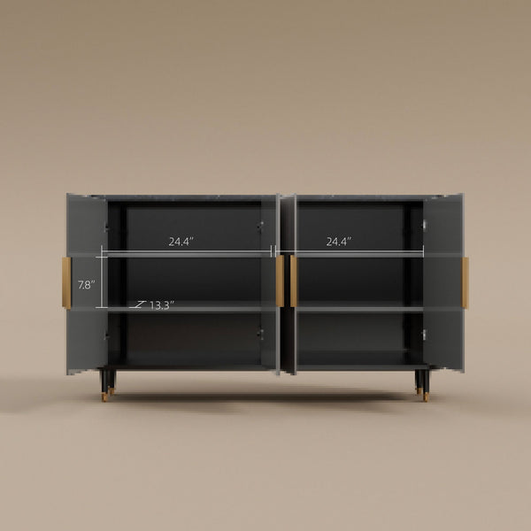 59'' Modern Luxury Elegant Gray and Gold Sideboard with Shelves