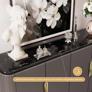 59'' Modern Luxury Elegant Gray and Gold Sideboard with Shelves