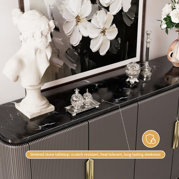 59'' Modern Luxury Elegant Gray and Gold Sideboard with Shelves