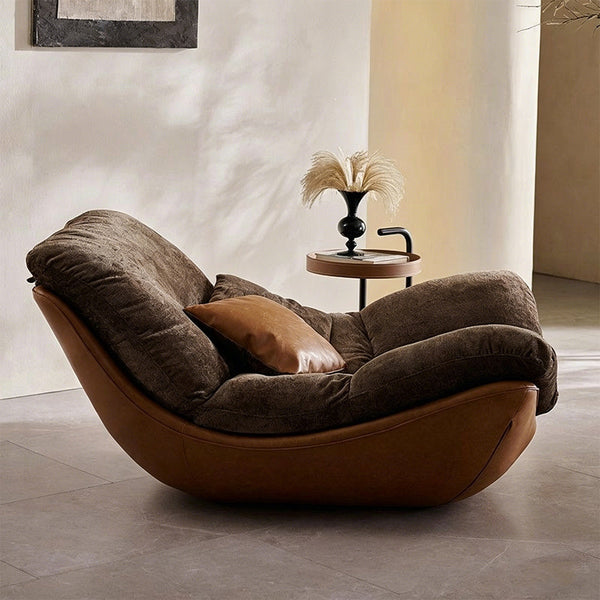 Modern Lounge Accent Chair Faux Leather Base Plush Fabric Cushion Low Profile Lazy Sofa Chair
