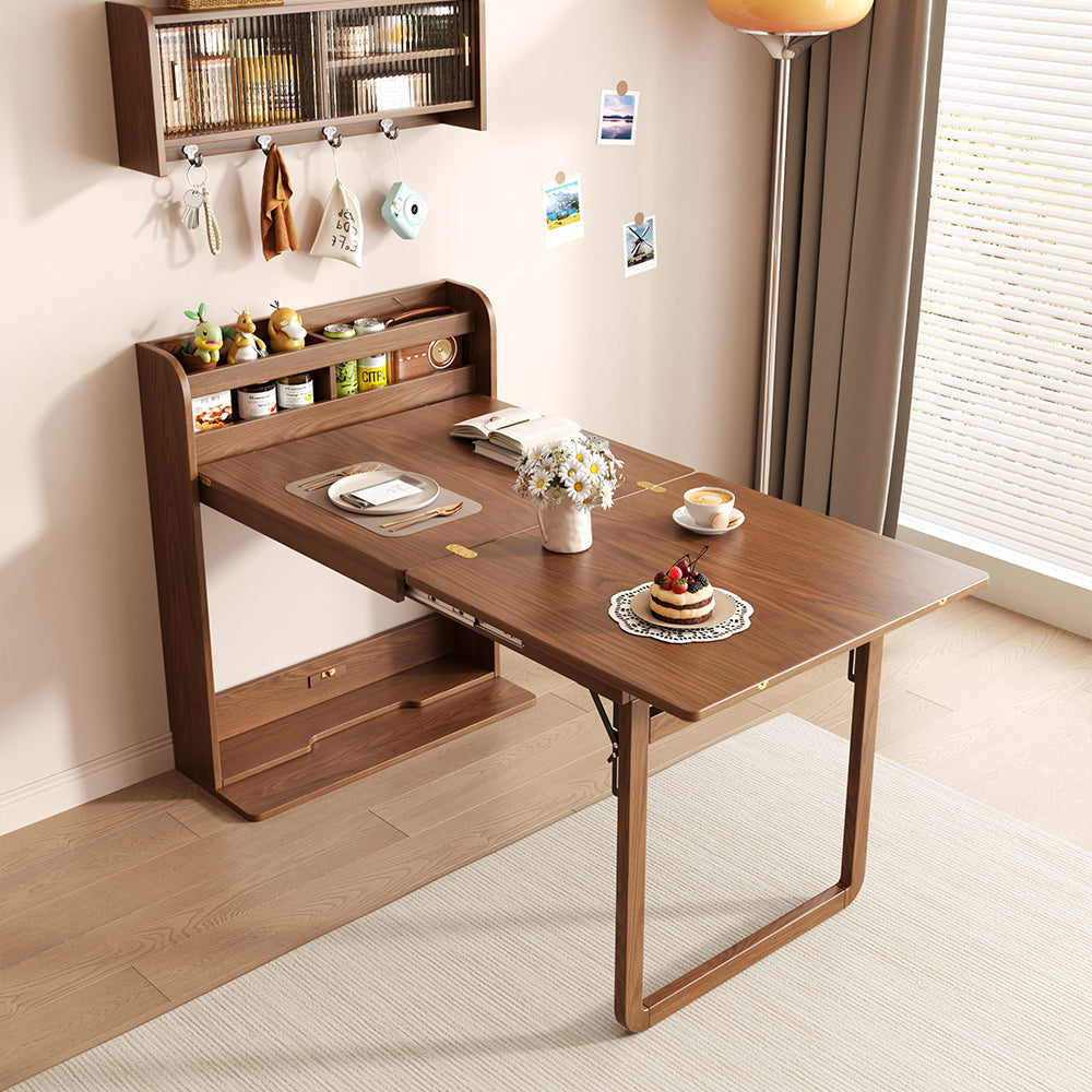 62" Wall-Side Murphy Foldable Dining Table with Integrated Shelf Storage