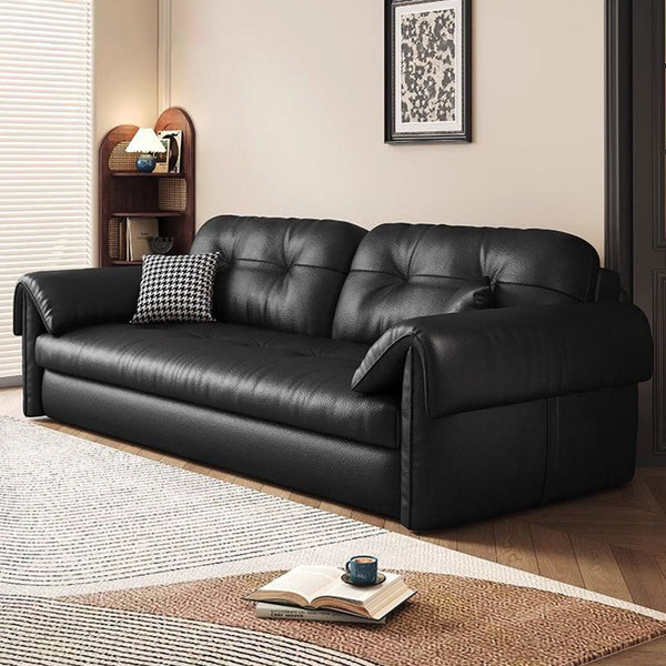 Contemporary Faux Leather Sofa Bed Sleeper Sofa with Hidden Storage & Metal Frame
