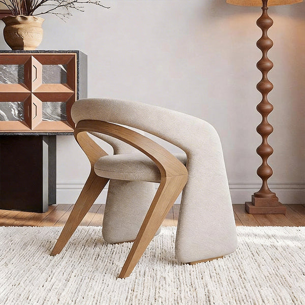 Modern Sculptural Accent Chair Upholstered Fabric with Solid Wood Frame Curved Artistic Design 1 Piece