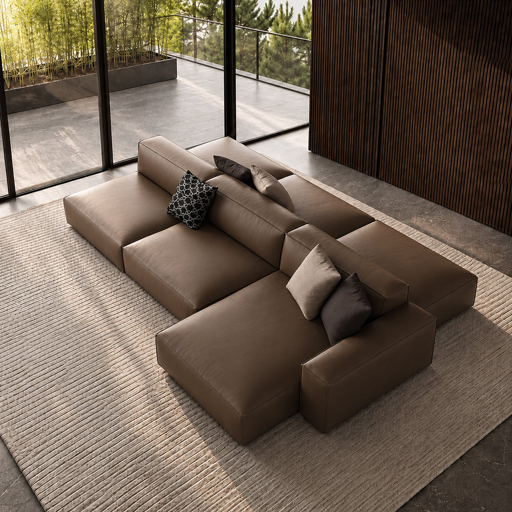 Theo Modular Sectional Sofa with Top-Grain Leather Seating