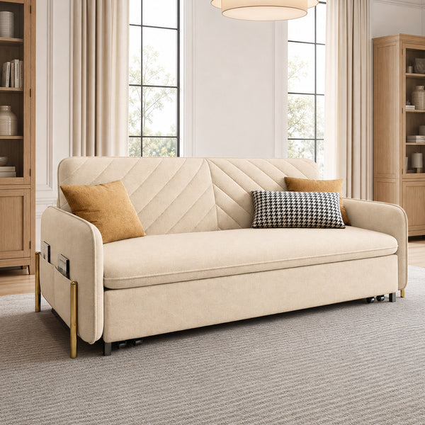 Lennox 47"/70" Velvet Pull-Out Sofa Bed with Storage