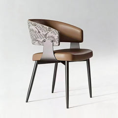 Set of 2 Modern Artistic Dining Chair Upholstered Seat Sculptural Textured Backrest Metal Frame Accent Chair