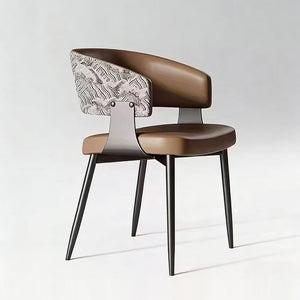 Set of 2 Modern Artistic Dining Chair Upholstered Seat Sculptural Textured Backrest Metal Frame Accent Chair
