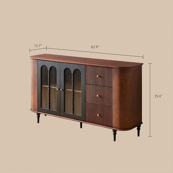 62.9'' Sideboard Buffet Cabinet Retro Modern Design Textured Glass Doors Ample Storage Space