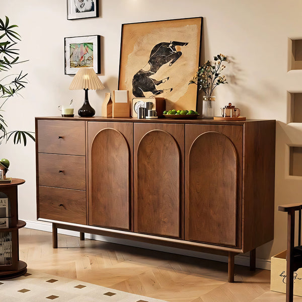 47.2''/62.9'' Modern Solid Wood Sideboard Cabinet Storage Buffet with Drawers & Arched Door Design