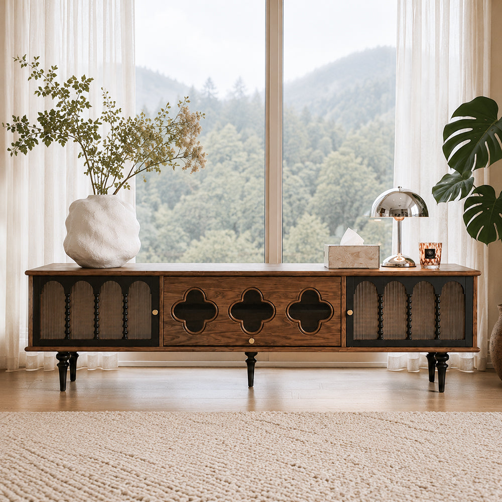 Caspian 78" Mid-Century TV Stand with Fluted Glass Doors