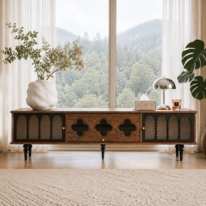 Caspian 78" Mid-Century TV Stand with Fluted Glass Doors