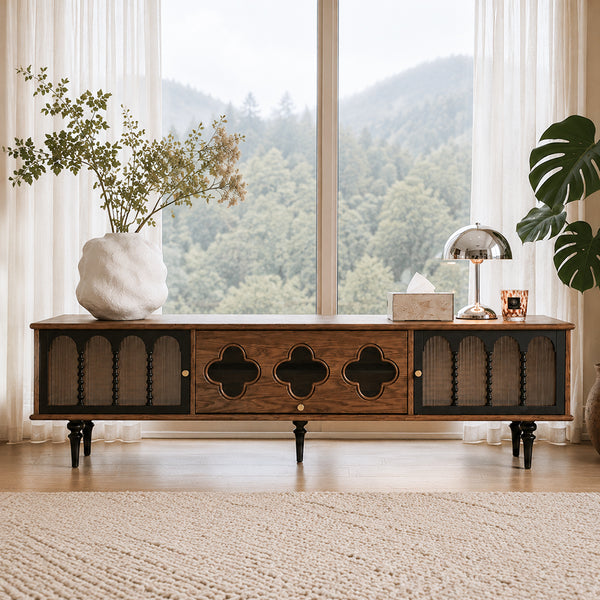 Caspian 78" Mid-Century TV Stand with Fluted Glass Doors