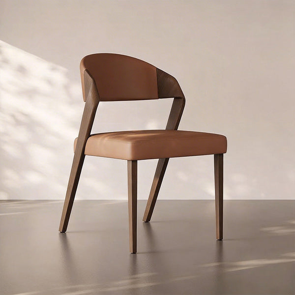 Modern Minimalist Dining Chair Set of 2 Elegant Cream Upholstery & Sculpted Wood Frame