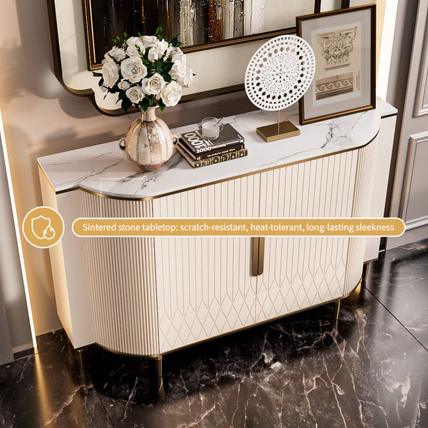 54.6" Elegant Cream White Sideboard Buffet Cabinet with Adjustable Shelves