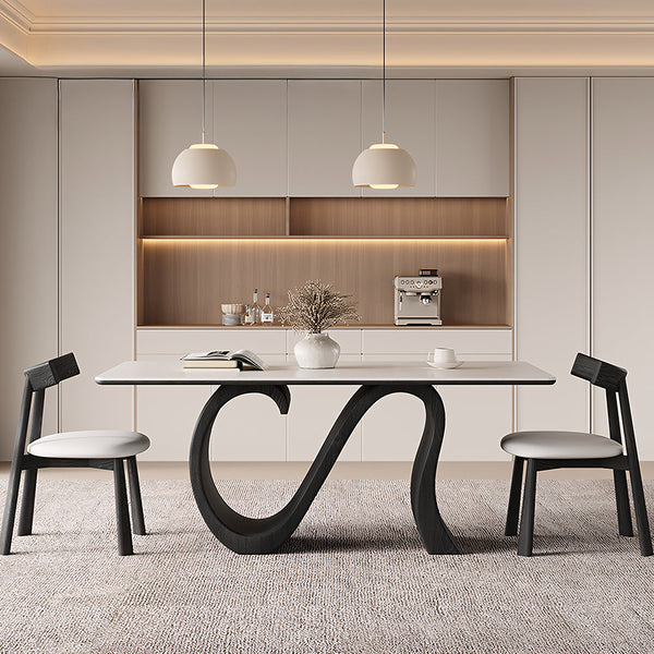 Creative S-shaped Walnut Base Round Dining Table with Marble Effect Surface