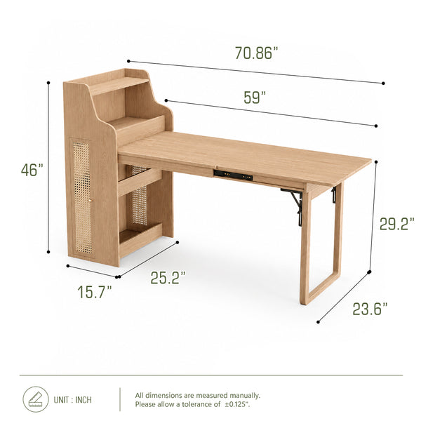 Nessa 69" Folding Dining Table Cabinet with USB Charging