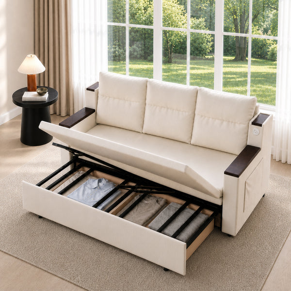 Orin 83" Pull-Out Sofa Bed with Storage & USB