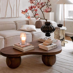 Modern Organic Wooden Coffee Table with Sculptural Legs Contemporary Wood Accent Table for Living Room