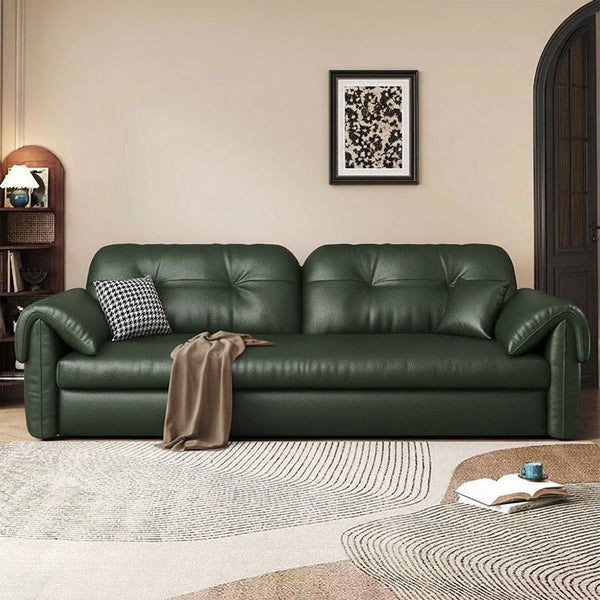 Contemporary Faux Leather Sofa Bed Sleeper Sofa with Hidden Storage & Metal Frame