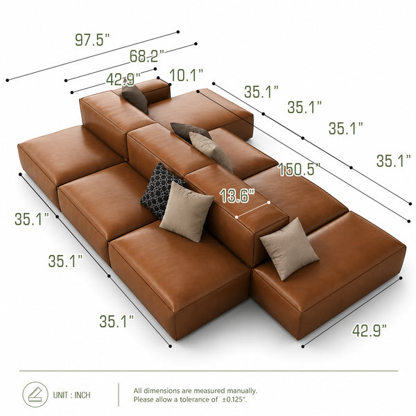 Theo Modular Sectional Sofa with Top-Grain Leather Seating