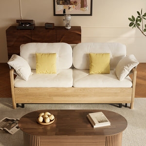 Sofa Bed with Storage Space Convertible Design Solid Wood Sponge Fabric