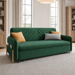 Lennox 47"/70" Velvet Pull-Out Sofa Bed with Storage