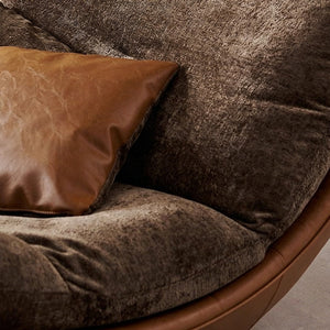 Modern Lounge Accent Chair Faux Leather Base Plush Fabric Cushion Low Profile Lazy Sofa Chair