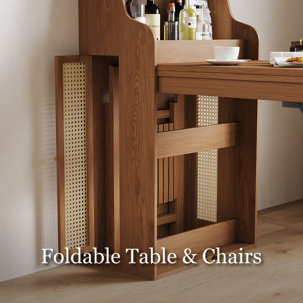 69" Rattan Cabinet Murphy Dining Table Set with USB Charging